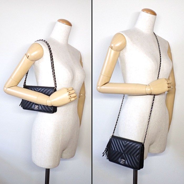 CHANEL Shoulder Bag Chevron Chain Wallet A70230 Made In 2018 V Stitch Black