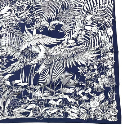 HERMES Carre 90 Scarf Silk Flamingo Party Flamingo Party Bee Pattern White X