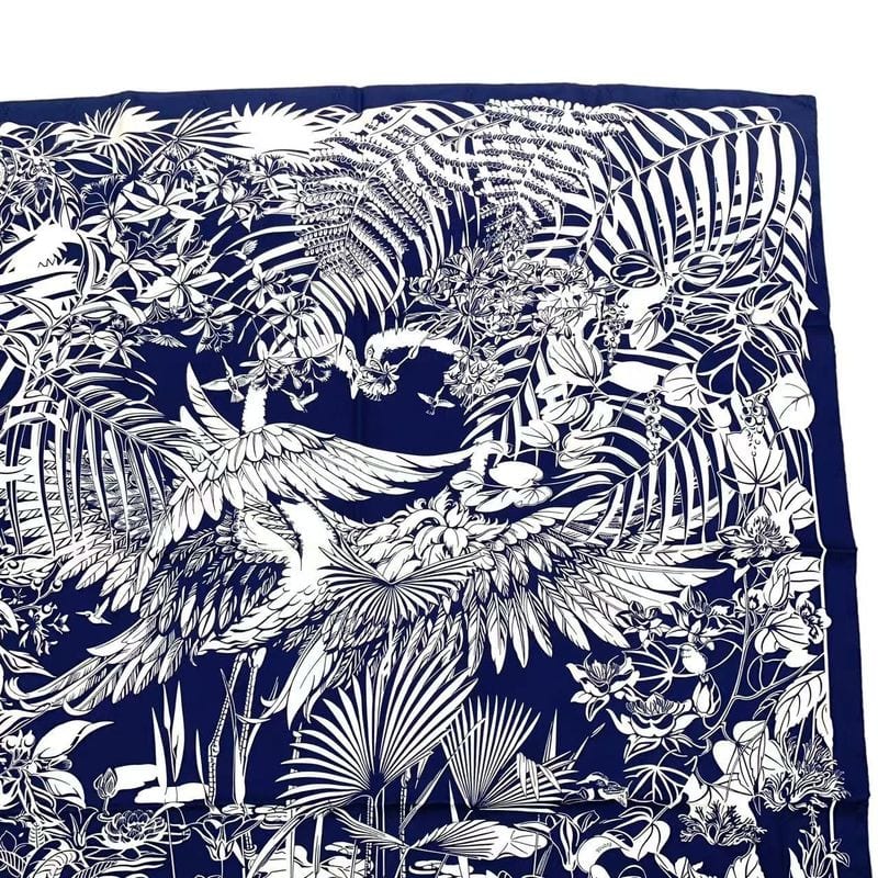 HERMES Carre 90 Scarf Silk Flamingo Party Flamingo Party Bee Pattern White X