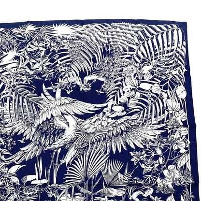 HERMES Carre 90 Scarf Silk Flamingo Party Flamingo Party Bee Pattern White X