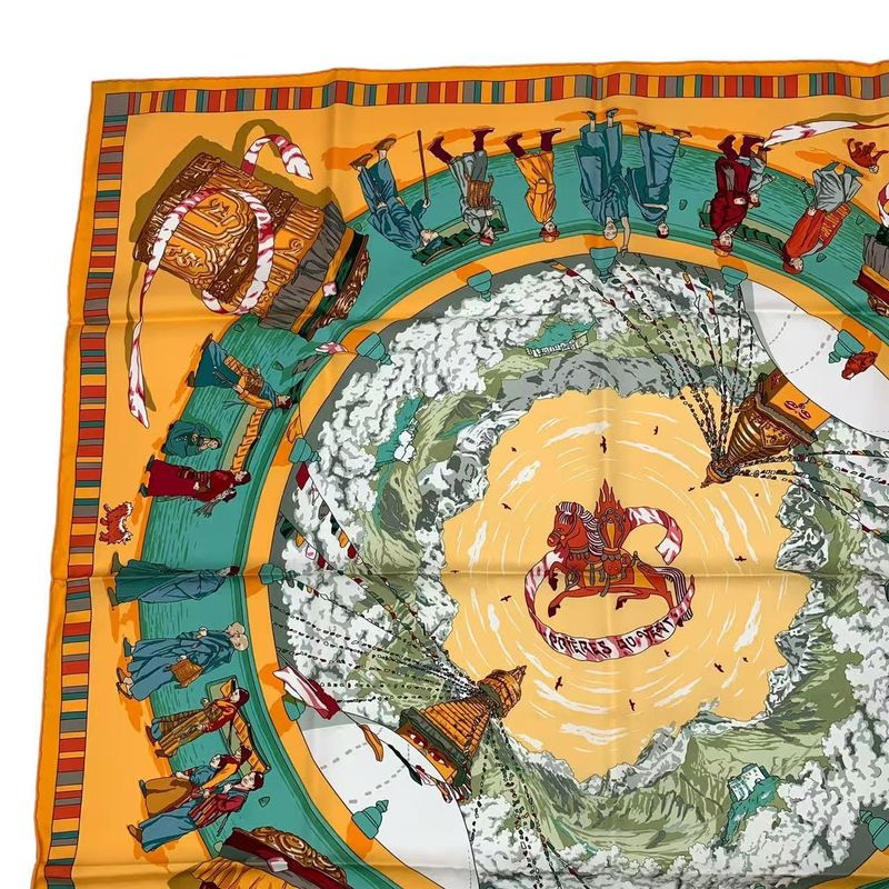 HERMES Carre 90 Scarf Silk Prieres AU VENT Prayer In The Wind Yellow - Box