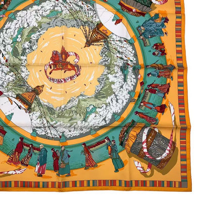 HERMES Carre 90 Scarf Silk Prieres AU VENT Prayer In The Wind Yellow - Box