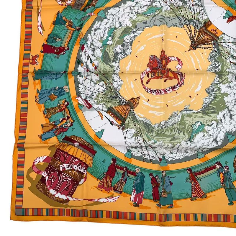 HERMES Carre 90 Scarf Silk Prieres AU VENT Prayer In The Wind Yellow - Box