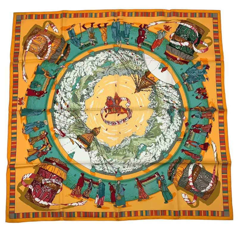HERMES Carre 90 Scarf Silk Prieres AU VENT Prayer In The Wind Yellow - Box