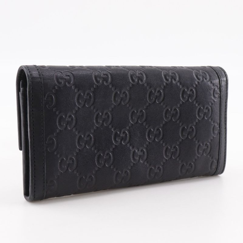 GUCCI Interlocking G 282434 Shima Leather Black Women's Long Wallet