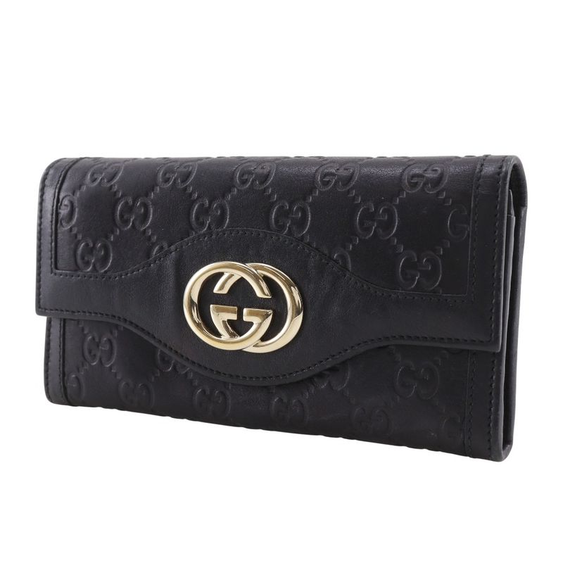 GUCCI Interlocking G 282434 Shima Leather Black Women's Long Wallet