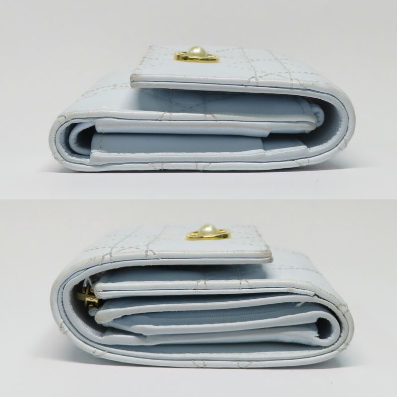 DIOR Joli Hibiscus Wallet S3105unjb Trifold Wallet Light Blue Leather