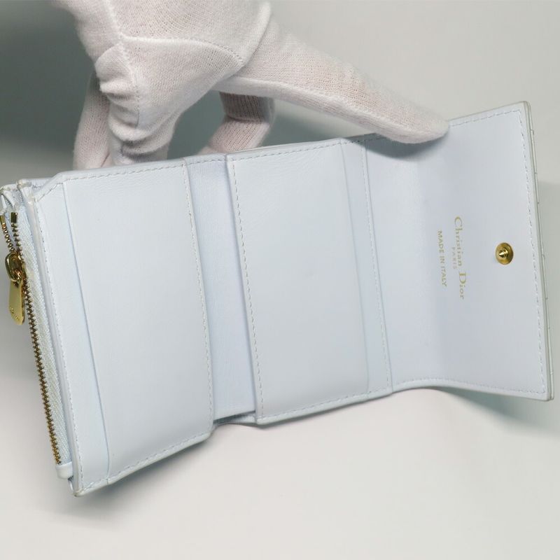 DIOR Joli Hibiscus Wallet S3105unjb Trifold Wallet Light Blue Leather