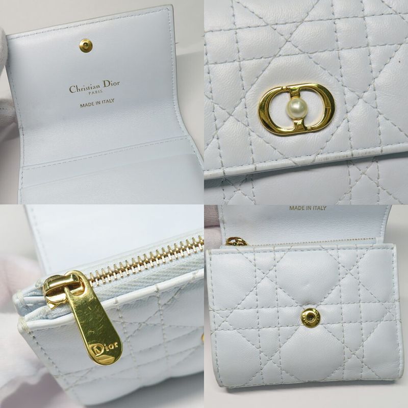 DIOR Joli Hibiscus Wallet S3105unjb Trifold Wallet Light Blue Leather