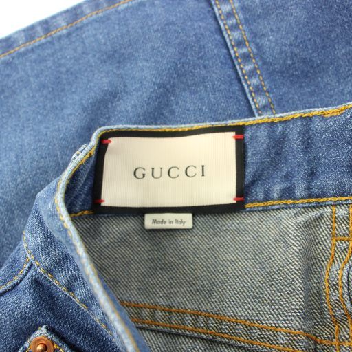 GUCCI Flower Embroidery Denim Skirt Trapezoid Mini 38 Blue 456973 KH
