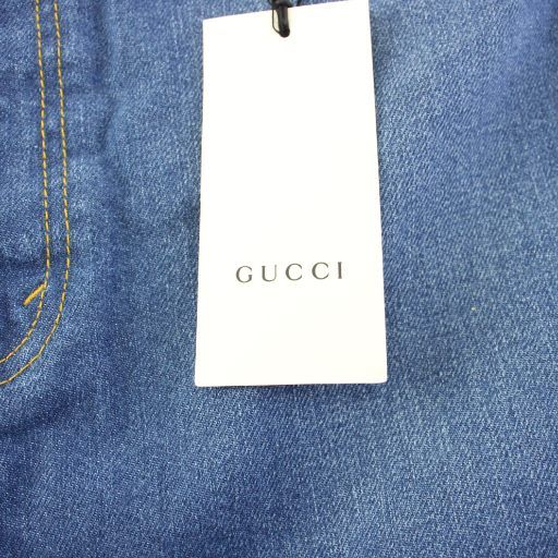 GUCCI Flower Embroidery Denim Skirt Trapezoid Mini 38 Blue 456973 KH