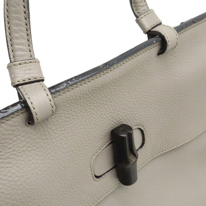 GUCCI Bamboo Daily Medium Top Handle Bag Handbag 2WAY Shoulder Bag Leather Gray