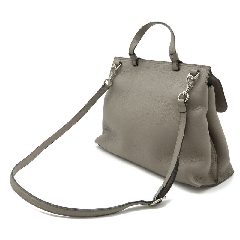 GUCCI Bamboo Daily Medium Top Handle Bag Handbag 2WAY Shoulder Bag Leather Gray