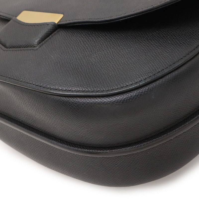 CELINE Trotta-medium Shoulder Bag Crossbody Leather Black Gold Hardware