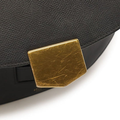CELINE Trotta-medium Shoulder Bag Crossbody Leather Black Gold Hardware