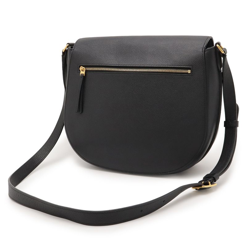 CELINE Trotta-medium Shoulder Bag Crossbody Leather Black Gold Hardware