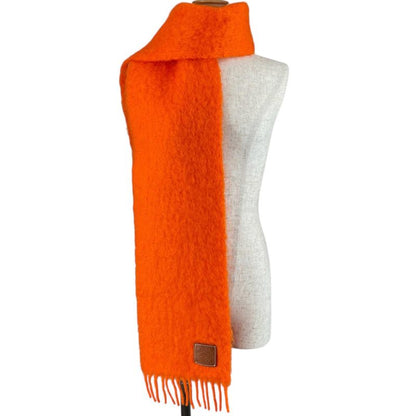 LOEWE Mohair Wool Anagram Leather Patch Muffler - Orange Made In