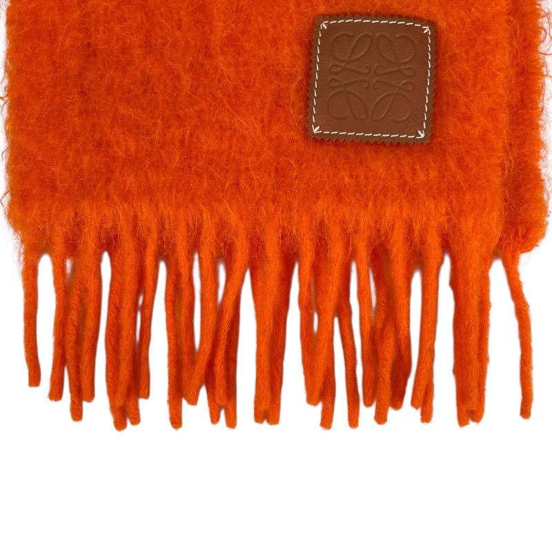 LOEWE Mohair Wool Anagram Leather Patch Muffler - Orange Made In