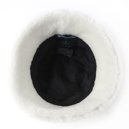 PRADA 1hc137 Triangle Logo Sheepskin Fur Shearling Bucket Hat White M Storage