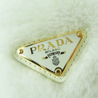 PRADA 1hc137 Triangle Logo Sheepskin Fur Shearling Bucket Hat White M Storage