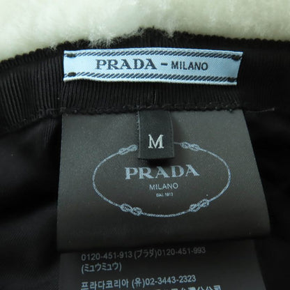 PRADA 1hc137 Triangle Logo Sheepskin Fur Shearling Bucket Hat White M Storage