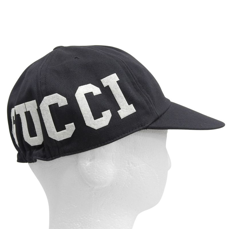 GUCCI 751400 100% Cotton Baseball Cap Hat Applique Black M 58cm