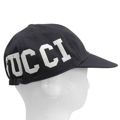 GUCCI 751400 100% Cotton Baseball Cap Hat Applique Black M 58cm