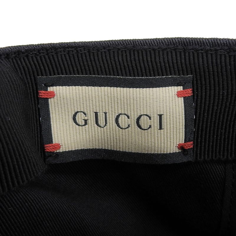 GUCCI 751400 100% Cotton Baseball Cap Hat Applique Black M 58cm