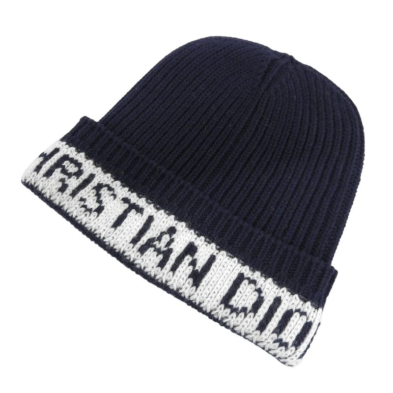christian DIOR 31noe714ixgh Wool Cashmere Logo Beanie Knit Cap Navy White U