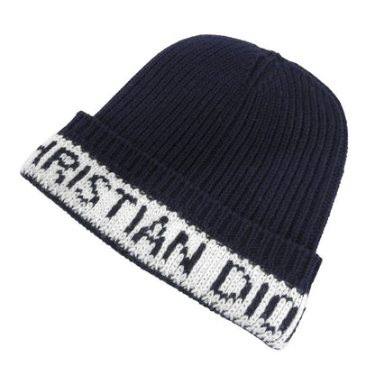 christian DIOR 31noe714ixgh Wool Cashmere Logo Beanie Knit Cap Navy White U