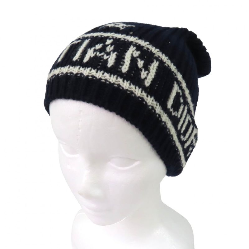 christian DIOR 31noe714ixgh Wool Cashmere Logo Beanie Knit Cap Navy White U
