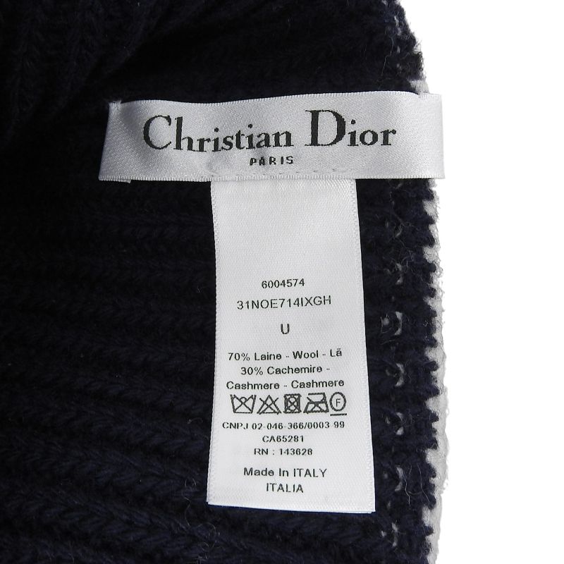 christian DIOR 31noe714ixgh Wool Cashmere Logo Beanie Knit Cap Navy White U
