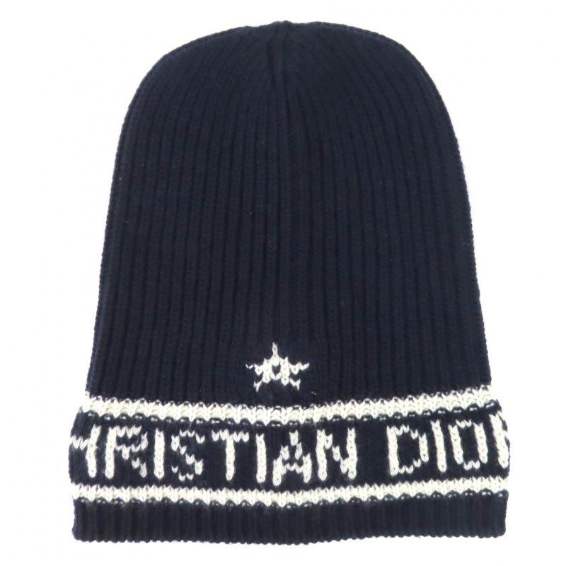 christian DIOR 31noe714ixgh Wool Cashmere Logo Beanie Knit Cap Navy White U