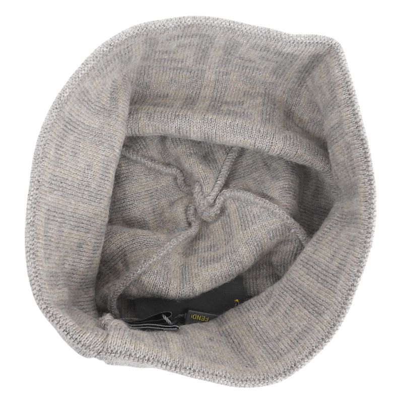FENDI Wool Cashmere Blend Zucca Pattern Beanie Knit Cap Brown Beige TU Made In