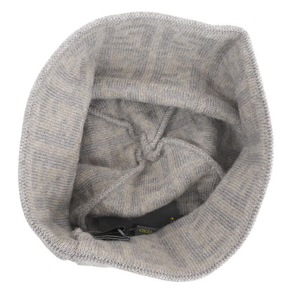 FENDI Wool Cashmere Blend Zucca Pattern Beanie Knit Cap Brown Beige TU Made In