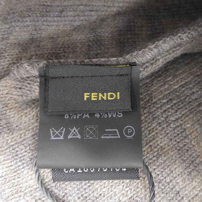 FENDI Wool Cashmere Blend Zucca Pattern Beanie Knit Cap Brown Beige TU Made In