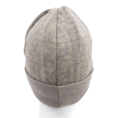 FENDI Wool Cashmere Blend Zucca Pattern Beanie Knit Cap Brown Beige TU Made In