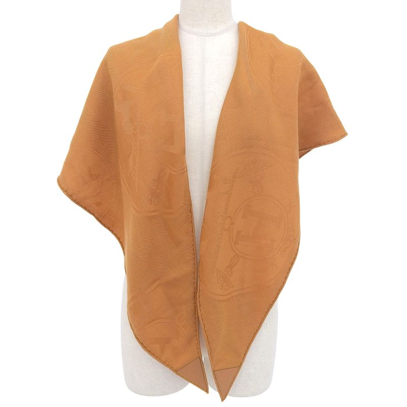 HERMES Losange GM New Libris Cashmere Silk Leather Yoke Patch Shawl