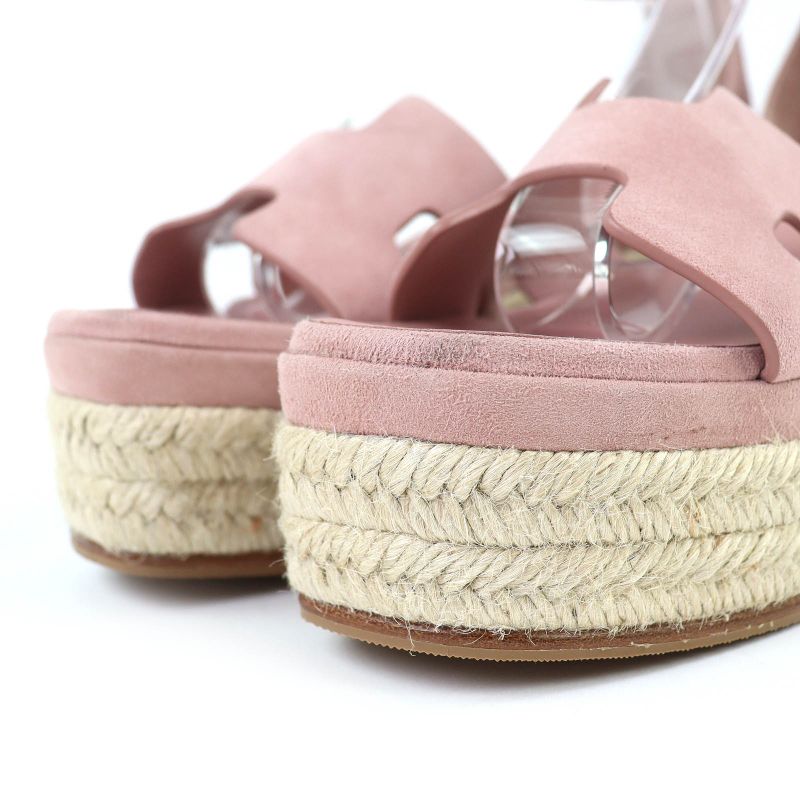 HERMES Espadrilles Herda Suede Leather Ankle Strap Suede Leather Sandals Pink