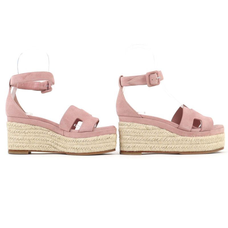HERMES Espadrilles Herda Suede Leather Ankle Strap Suede Leather Sandals Pink