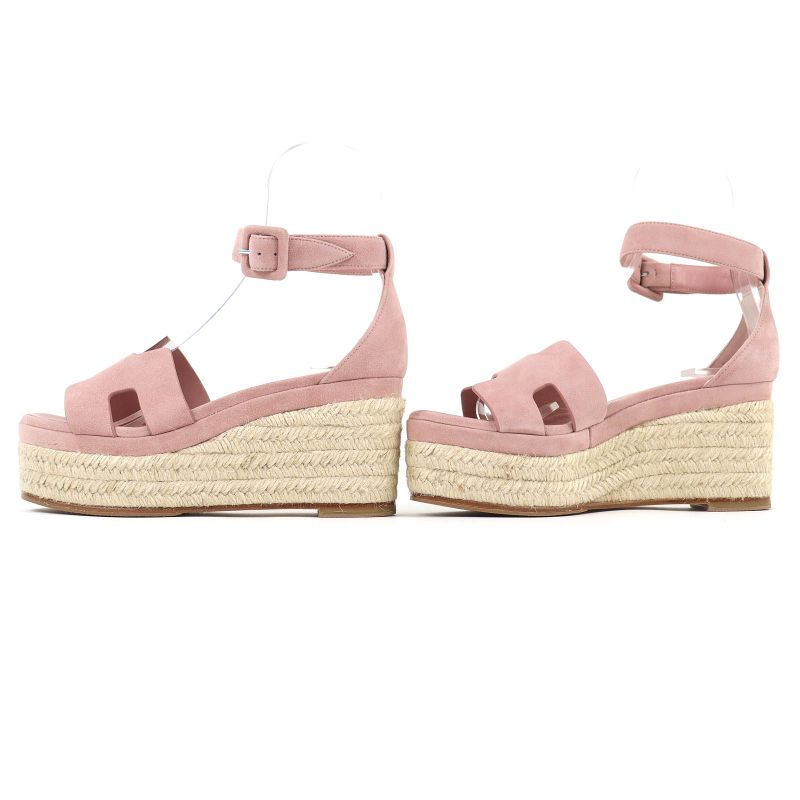 HERMES Espadrilles Herda Suede Leather Ankle Strap Suede Leather Sandals Pink