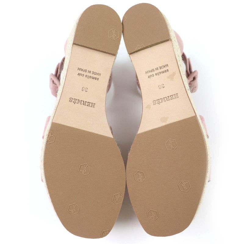 HERMES Espadrilles Herda Suede Leather Ankle Strap Suede Leather Sandals Pink