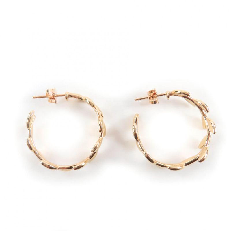 Tiffany & Co Tiffany paloma picasso olive leaf hoop earrings Au750 Current pink gold box・With case
