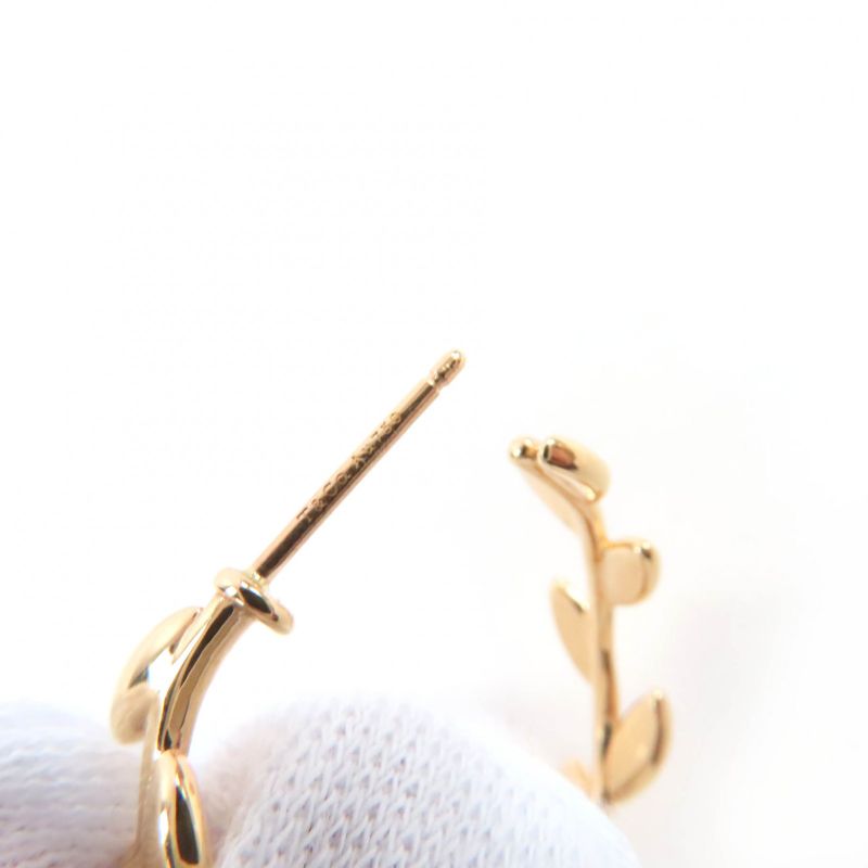 Tiffany & Co Tiffany paloma picasso olive leaf hoop earrings Au750 Current pink gold box・With case