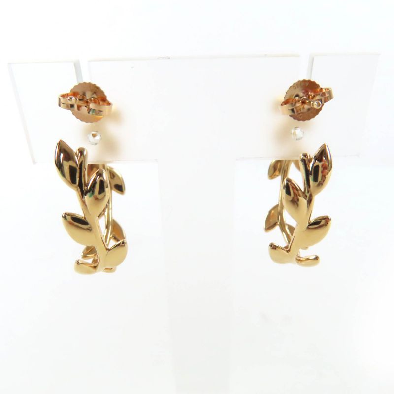 Tiffany & Co Tiffany paloma picasso olive leaf hoop earrings Au750 Current pink gold box・With case