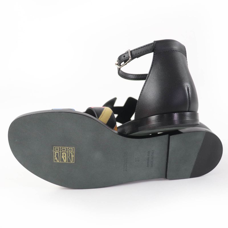 HERMES Santorini Ankle Strap Leather Sandals Black Multicolor - 35 Boxes
