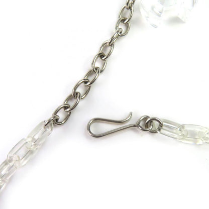 CHANEL Vintage 01P Camellia Coco Mark Clear Chain Necklace Pendant Purple With