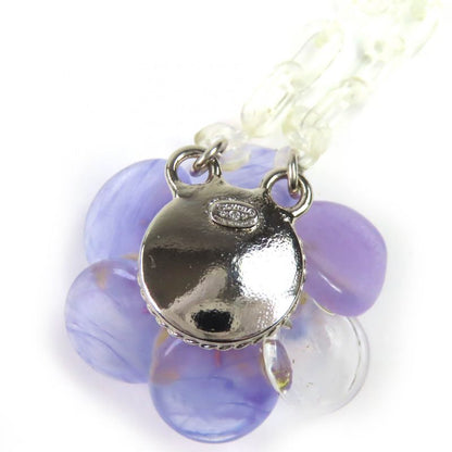 CHANEL Vintage 01P Camellia Coco Mark Clear Chain Necklace Pendant Purple With