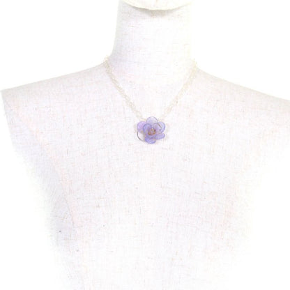 CHANEL Vintage 01P Camellia Coco Mark Clear Chain Necklace Pendant Purple With