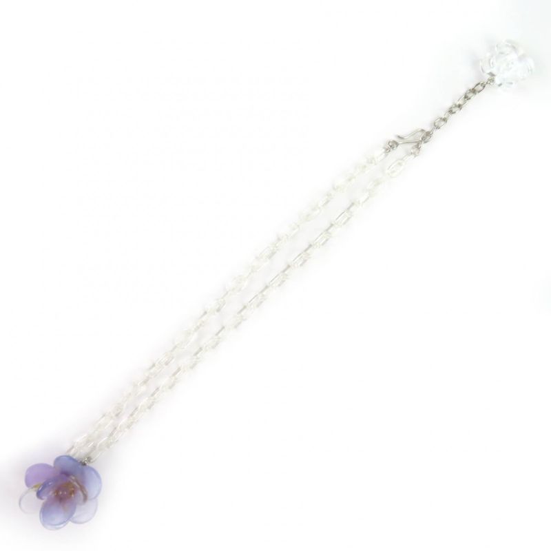 CHANEL Vintage 01P Camellia Coco Mark Clear Chain Necklace Pendant Purple With